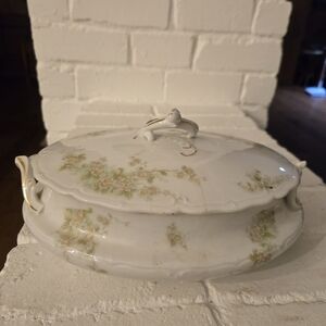 Vintage Floral Porcelain Serving Dish with Lid